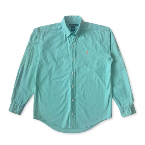 Ralph Lauren Dress Shirt Teal Polo Pony Horse Coastal Grandma Prep Academia - Picture 1 of 11